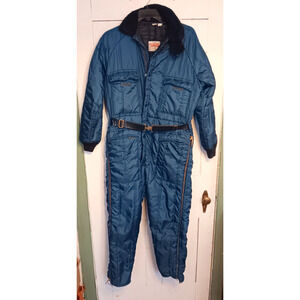 VTG Walls Blizzard Pruf Unisex Blue Insulated Coveralls Leg Zip Snow Suit Large